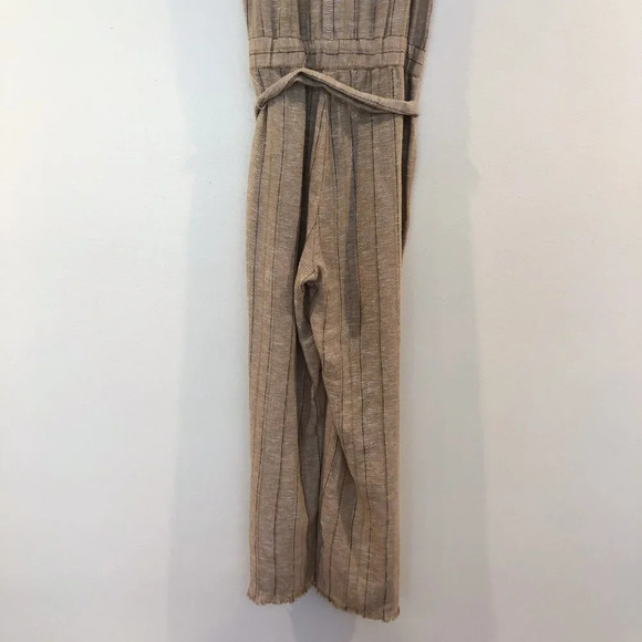 DREW Linen-Blend Tie Front V Neck Striped Jumpsuit - Picture 13 of 14